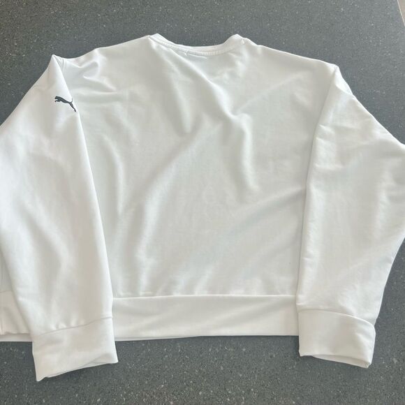 Puma White Crewneck cropped Sweatshirt with Sporty Logos size L - Picture 4 of 7